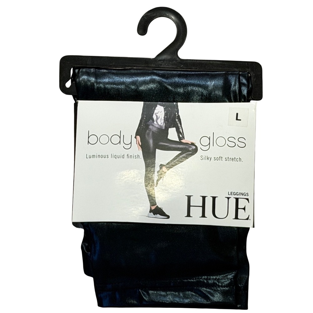 NWT HUE Body Gloss Luminous Liquid Finish Leggings Black Size Large